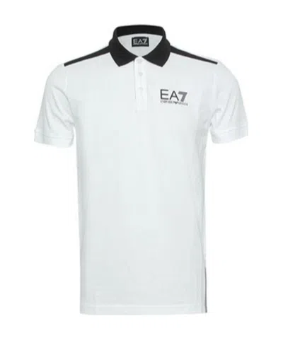 Ea7 Logo Lapel Polo Shirt In White