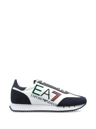 Ea7 Logo Leather Sneakers In Blue