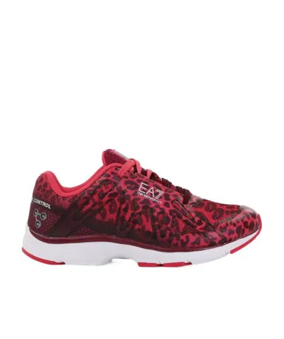 Ea7 Logo Leopard Print Casual Sports Shoes In Red