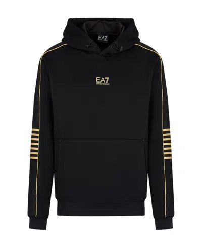 Ea7 Logo Logo Hooded Sweater In Black