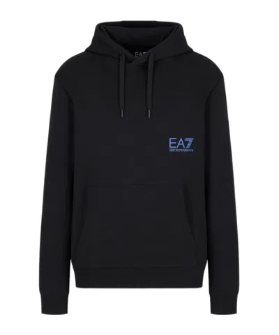Ea7 Logo Logo Hooded Sweater In Black