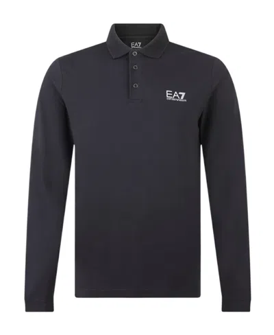 Ea7 Logo Logo Long-sleeved Polo Shirt In Black