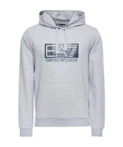 Ea7 Logo Logo Printed Hooded Sweater In White