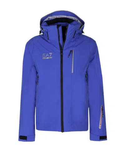 Ea7 Logo Long-sleeved Casual Jacket In Blue