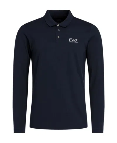 Ea7 Logo Long-sleeved Polo Shirt In Black
