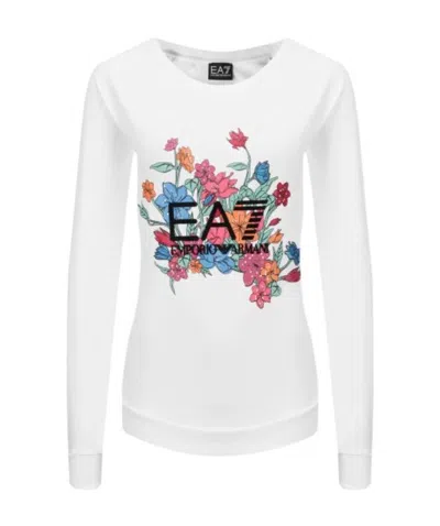 Ea7 Logo Long-sleeved Sweater In White