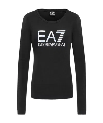 Ea7 Logo Long-sleeved T-shirt In Black