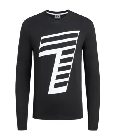 Ea7 Logo Long-sleeved T-shirt In Black