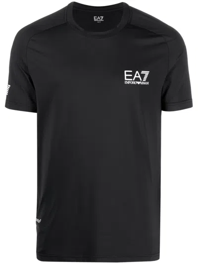 Ea7 Logo Nylon T-shirt In Black