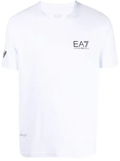 Ea7 Logo-print Cotton T-shirt In White