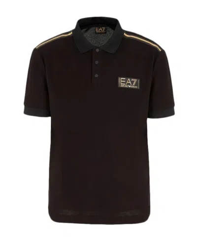 Ea7 Logo-patch Cotton Polo Shirt In Black