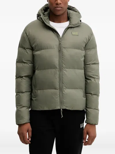Ea7 Logo-patch Hooded Jacket In Green