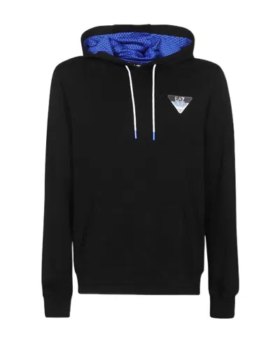 Ea7 Logo-patch Mesh-panel Hoodie In Black
