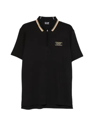 Ea7 Logo-patch Polo Shirt In Black