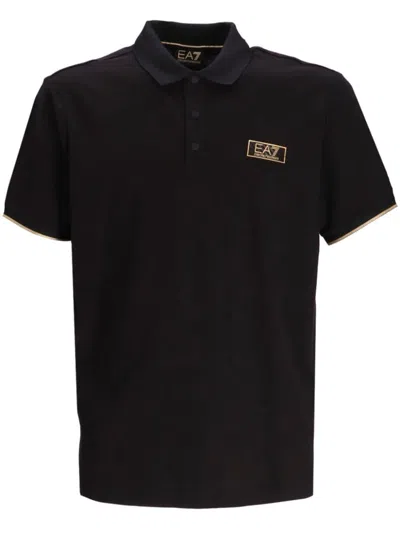 Ea7 Logo-patch Cotton Polo Shirt In Black