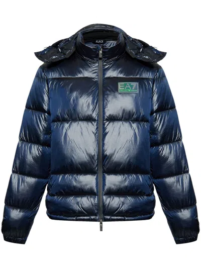 Ea7 Logo-patch Puffer Jacket In Blau