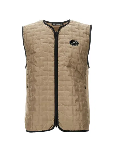 Ea7 Logo-patch Quilted Gilet In Neutral