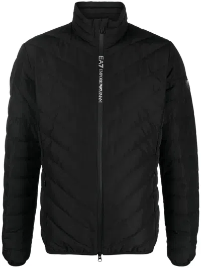 Ea7 Logo-patch Quilted Jacket In Black