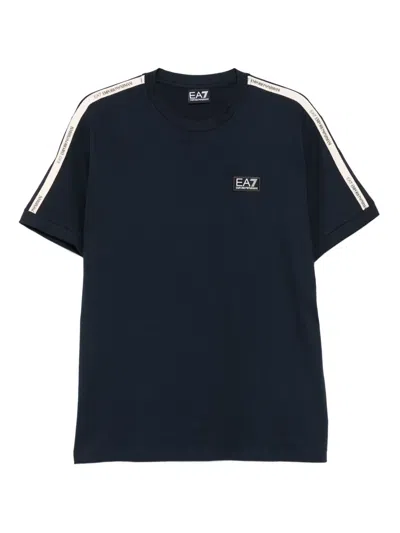 Ea7 Logo-patch Stripe-detail T-shirt In Blue