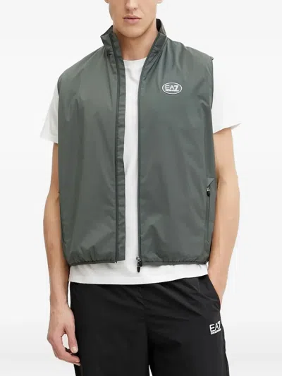 Ea7 Logo-patch Zip-up Jacket In Green