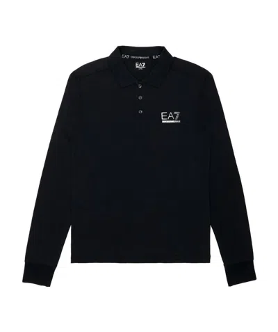 Ea7 Logo Pattern Polo Shirt In Black