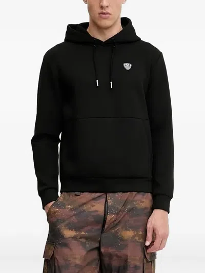 Ea7 Logo-plaque Hoodie In Black