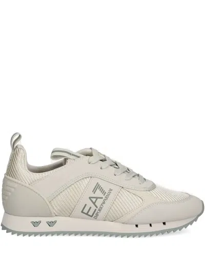 Ea7 Logo-plaque Textured Sneakers In Neutral