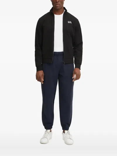 Ea7 Logo-plaque Zip-up Sweatshirt In Black