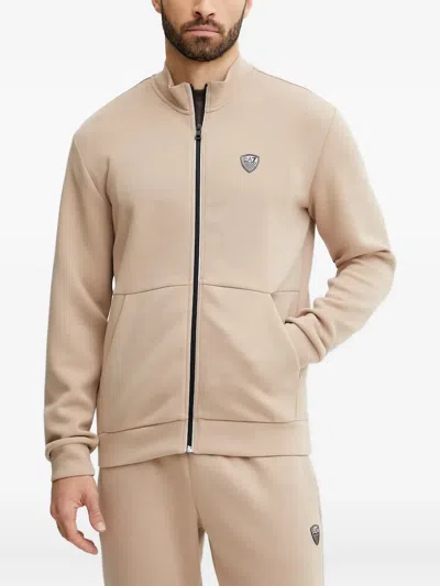 Ea7 Logo-plaque Zip-up Sweatshirt In Neutral
