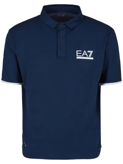Ea7 Logo-print Polo Shirt In Blue