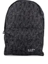 Ea7 Black Printed Backpack In Blue