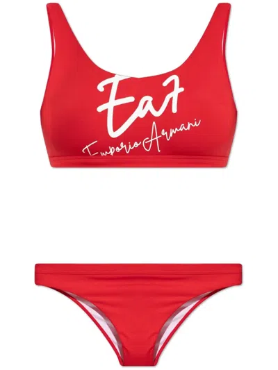 Ea7 Logo-print Bikini In Red