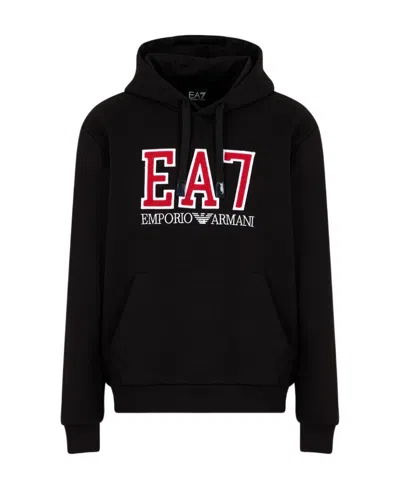 Ea7 Logo-print Cotton-blend Hoodie In Black