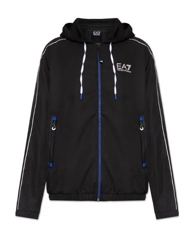 Ea7 Logo-print Cotton Hoodie In Black