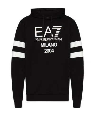Ea7 Logo-print Cotton Hoodie In Black