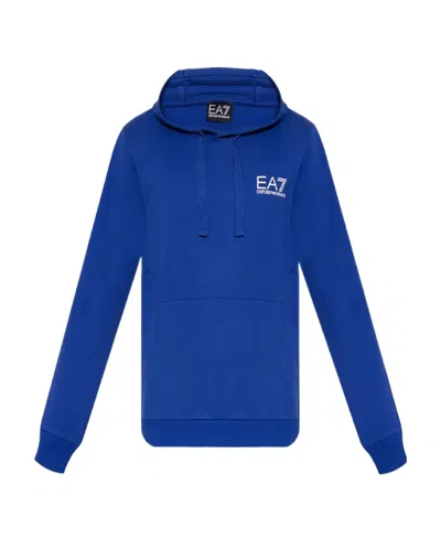 Ea7 Logo-print Cotton Hoodie In Blue