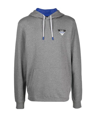 Ea7 Logo-print Cotton Hoodie In Gray