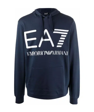 Ea7 Logo-print Cotton Hoodie In Gray