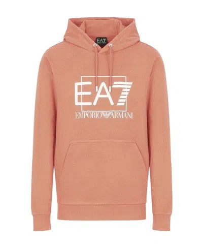 Ea7 Logo-print Cotton Hoodie In Pink