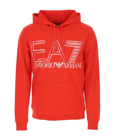 Ea7 Logo-print Cotton Hoodie In Red