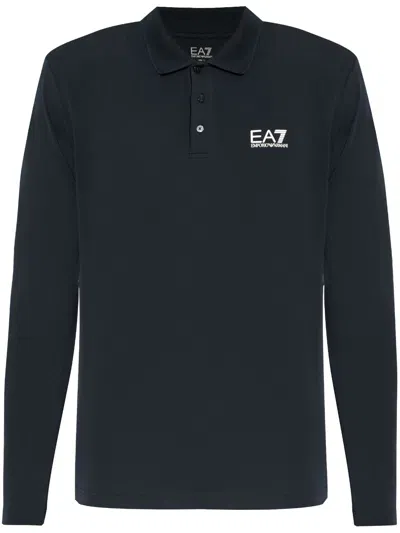 Ea7 Logo-print Cotton Polo Shirt In Blue