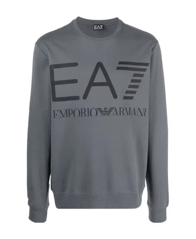 Ea7 Logo-print Cotton Sweatshirt In Gray