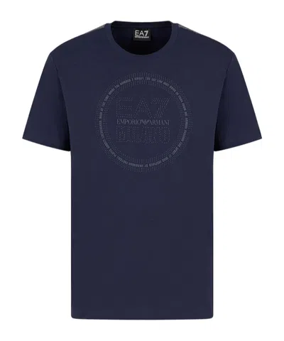 Ea7 Logo-print Cotton T-shirt In Blue