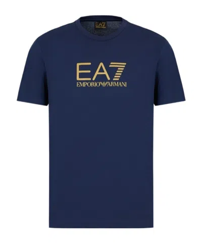 Ea7 Logo-print Cotton T-shirt In Blue