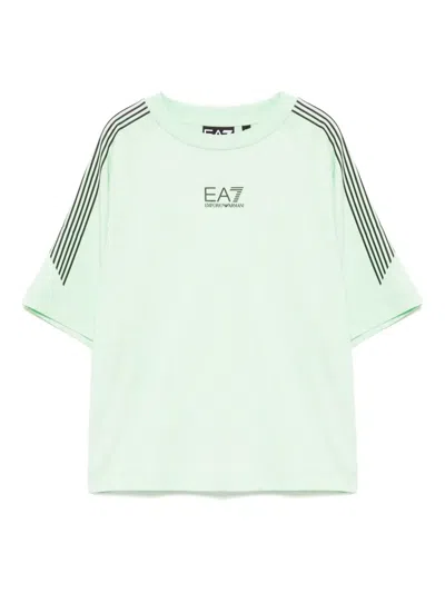 Ea7 Kids' Logo Print Cotton T-shirt In Green