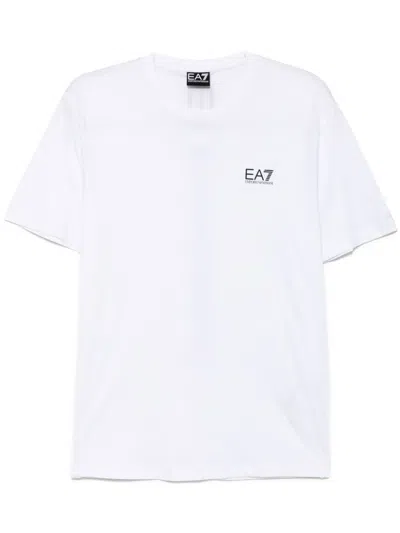 Ea7 Logo-print Cotton T-shirt In White