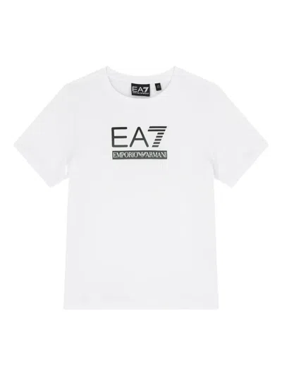 Ea7 Kids' Logo-print Cotton T-shirt In White