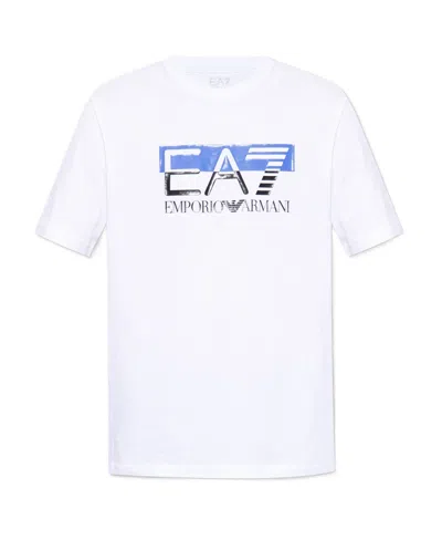 Ea7 Logo-print Cotton T-shirt In White