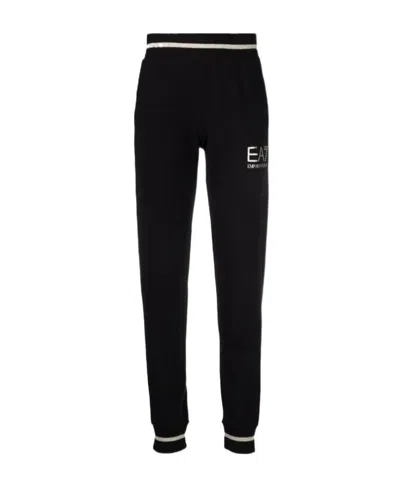 Ea7 Logo-print Cotton Track Pants In Black