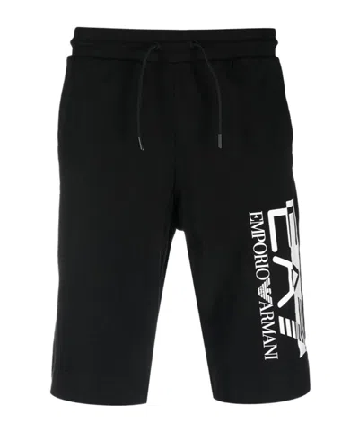 Ea7 Logo-print Cotton Track Shorts In Black